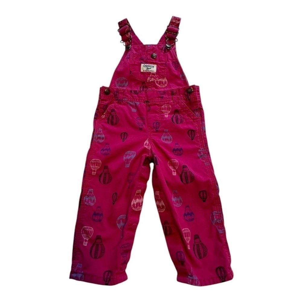 OshKosh B'gosh Pink Bib Overalls | Hot Air Balloon Print - Size 12 Months